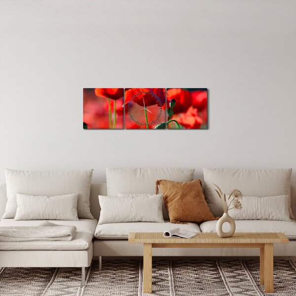Obraz - vlčí máky (s hodinami) (90x30 cm)