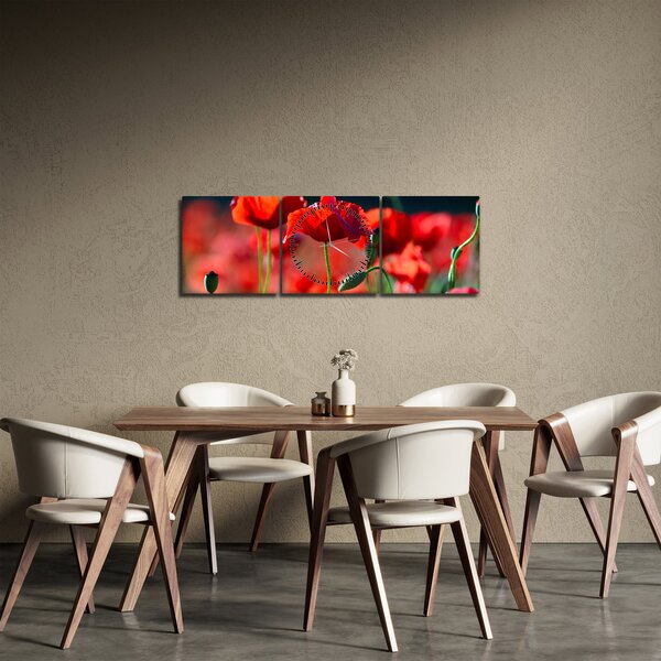 Obraz - vlčí máky (s hodinami) (90x30 cm)