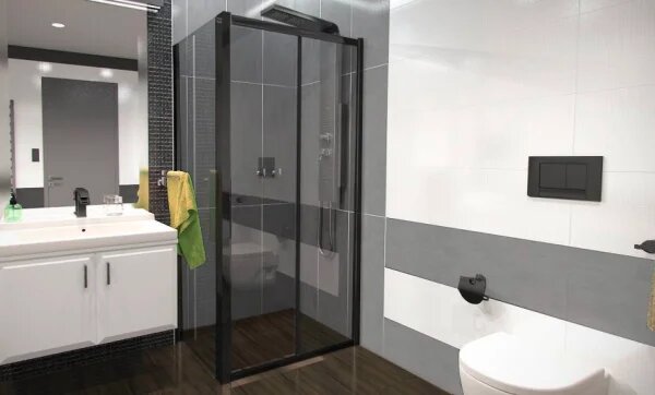 NICOL COMBI Black 100x100 čiré Sprchový kout s posuvnými dveřmi