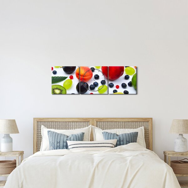 Obraz ovoce s kapkami vody (s hodinami) (90x30 cm)
