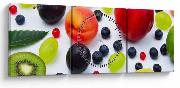 Obraz ovoce s kapkami vody (s hodinami) (90x30 cm)