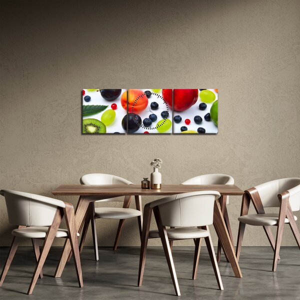 Obraz ovoce s kapkami vody (s hodinami) (90x30 cm)