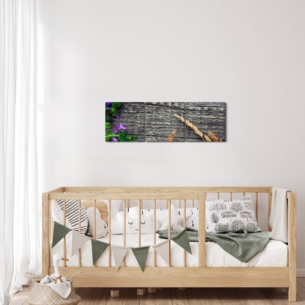 Obraz - luční květiny (s hodinami) (90x30 cm)