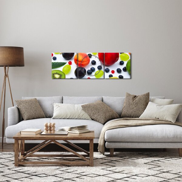 Obraz ovoce s kapkami vody (s hodinami) (90x30 cm)