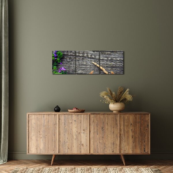 Obraz - luční květiny (s hodinami) (90x30 cm)