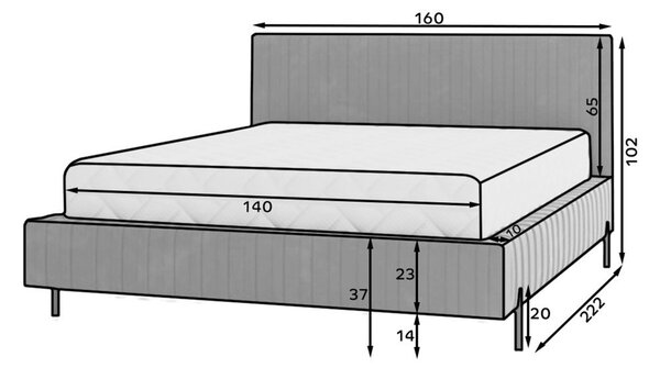 Tmavě modrá čalouněná dvoulůžková postel s úložným prostorem s roštem 140x200 cm Plissa – ELTAP