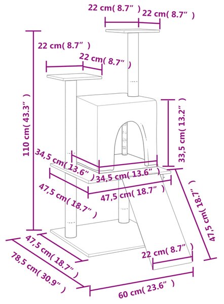 Škrabadlo pro kočky se sisalovými sloupky tmavě šedé 110 cm 172039