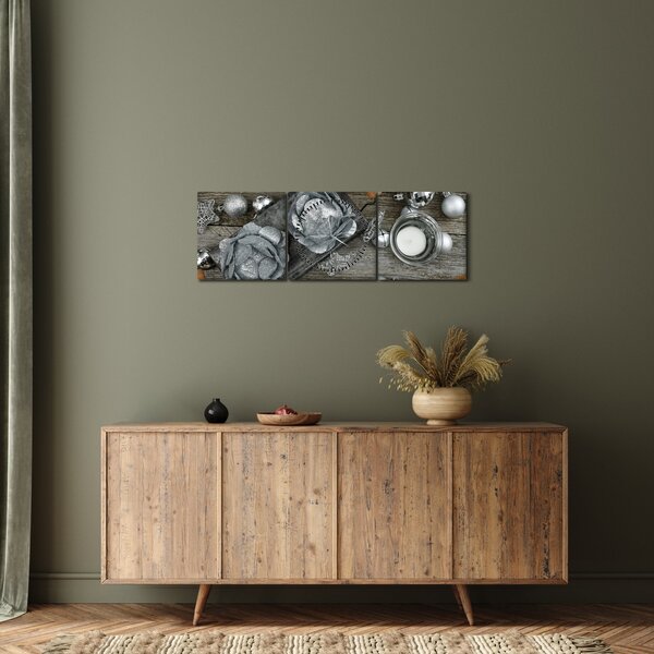 Obraz - stříbrné vánoční dekorace (s hodinami) (90x30 cm)