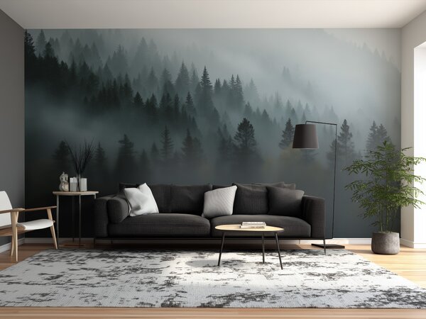 FUGU Tapeta na zeď les v mlze - Foggy forest Materiál: Digitální eko vlies - klasická tapeta nesamolepicí