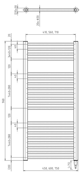 Aqualine Aqualine, DIRECT-E elektrické topné těleso, rovné, 450x960 mm, 300 W, černá, ILE94TB