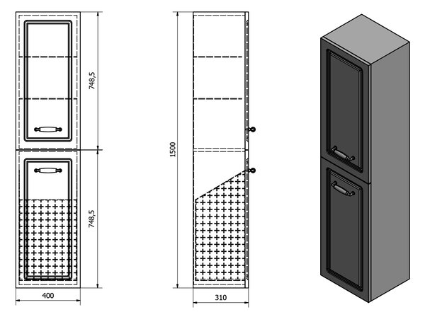 Aqualine Aqualine, FAVOLO skříňka vysoká s košem 40x150x31 cm, bílá mat, FV160