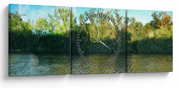 Obraz - jezero (s hodinami) (90x30 cm)