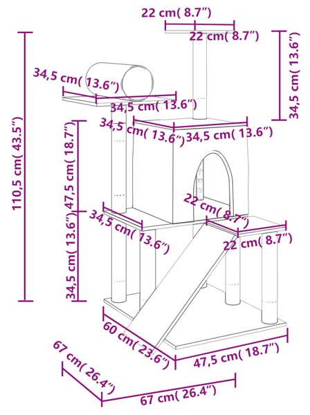 Škrabadlo pro kočky se sisalovými sloupky tmavě šedé 110,5 cm 172063