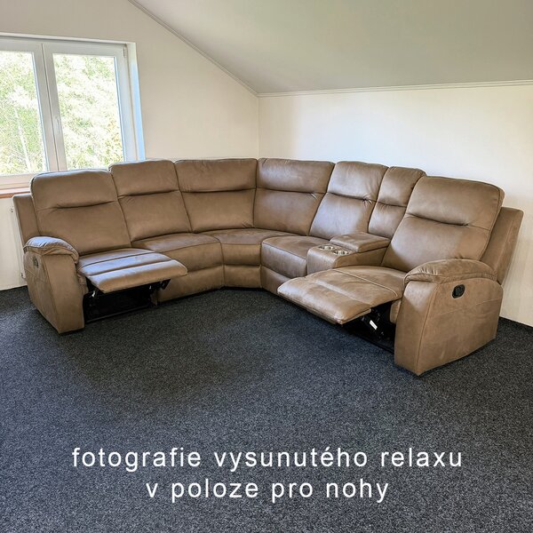 Sedací souprava MALAGA | 248x276 cm | UNIVERZÁLNÍ levá i pravá | s FUNKCÍ RELAX | hnědá látka | EXTRA POHODLNÉ