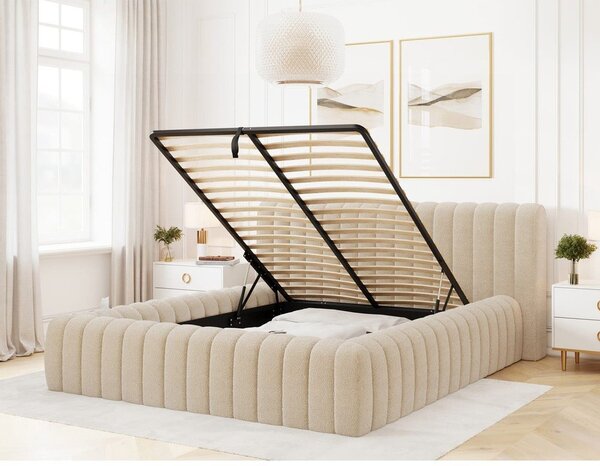 Béžová čalouněná dvoulůžková postel s úložným prostorem s roštem 180x200 cm Carilla – ELTAP