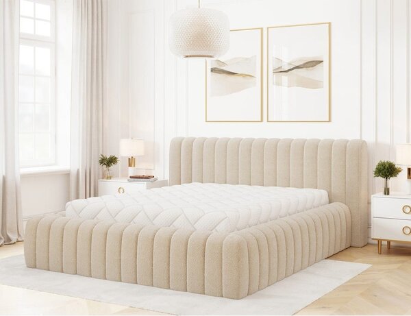 Béžová čalouněná dvoulůžková postel s úložným prostorem s roštem 180x200 cm Carilla – ELTAP