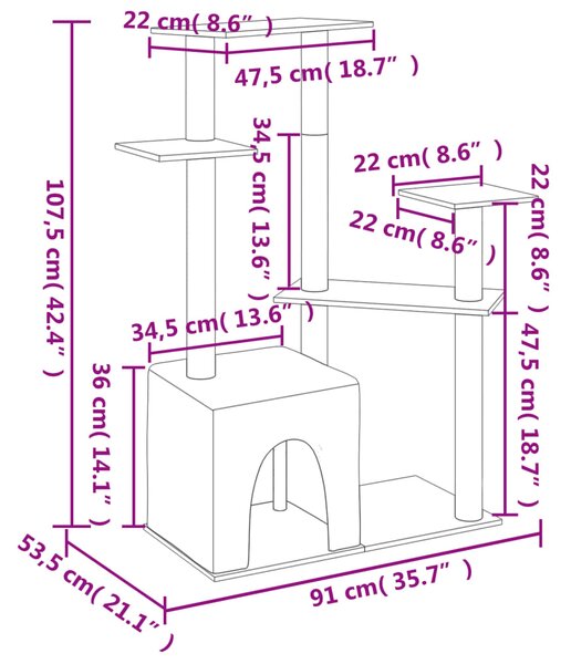 Škrabadlo pro kočky se sisalovými sloupky krémové 107,5 cm 172070