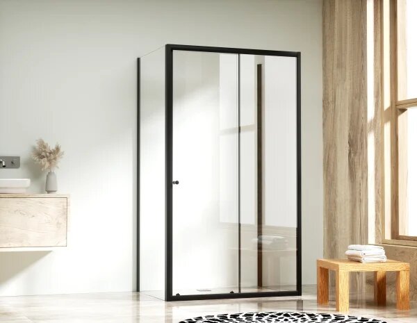 NICOL COMBI II Black 80x100x80 Čiré Sprchový kout s posuvnými dveřmi