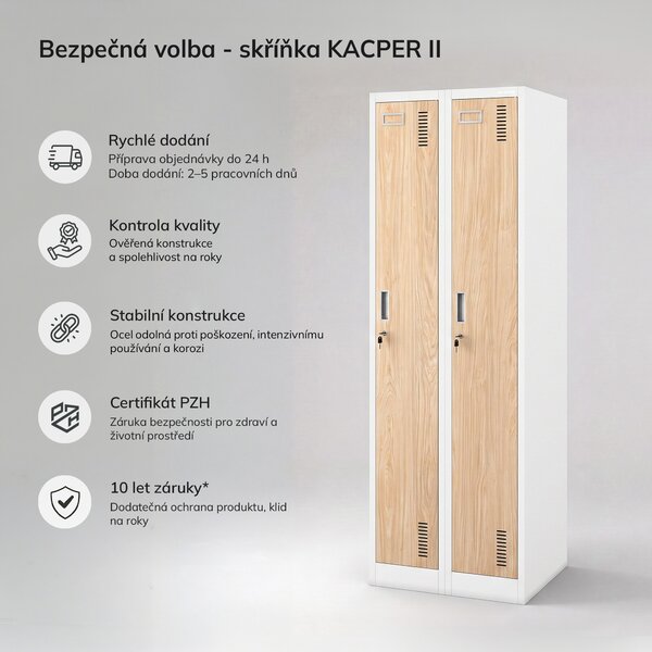 Dvoukomorová zaměstnanecká skříňka bílá / dub sonoma: Eco Design KACPER II, 600 x 1800 x 500 mm