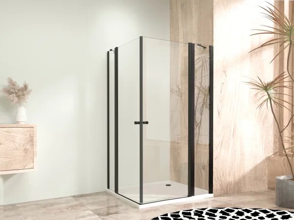 Sprchová zástěna 100x90, obdélníková, čirá, černá (85+20/75+20) - ALFA LINE DUE