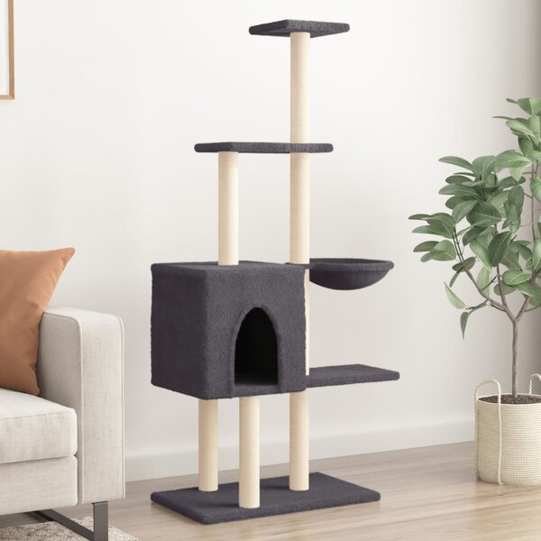 Škrabadlo pro kočky se sisalovými sloupky tmavě šedé 145 cm 172096