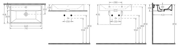 Aqualine Aqualine, Keramické umyvadlo 70x42cm, na desku, 10SF50070
