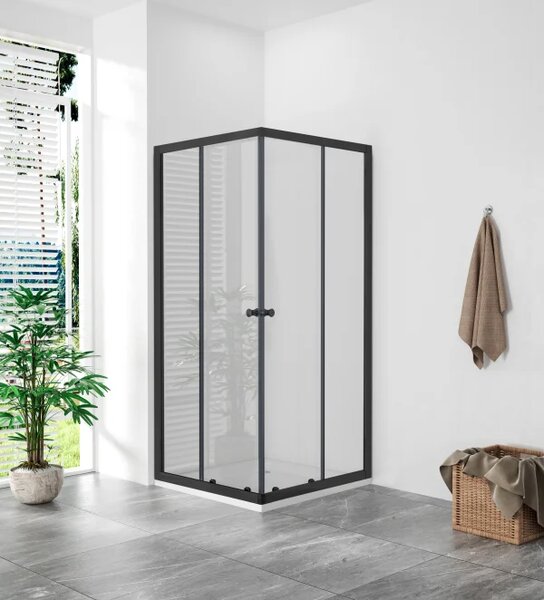 POINT Q BLACK ROCKY 80x80 Clear Čtvercový sprchový kout s mramorovou vaničkou