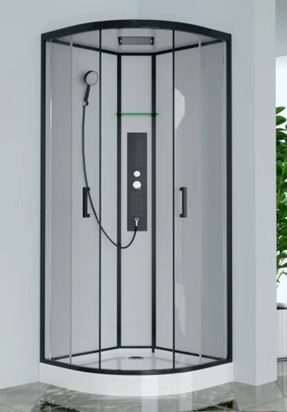 GLASS 90x90x225 Černý Masážní sprchový box čtvrtkruhový