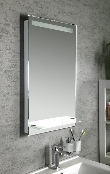 Aqualine Aqualine, LED podsvícené zrcadlo 50x80cm, skleněná police, knoflíkový vypínač, ATH52