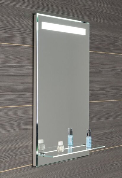 Aqualine Aqualine, LED podsvícené zrcadlo 50x80cm, skleněná police, knoflíkový vypínač, ATH52