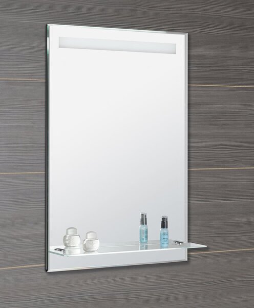 Aqualine Aqualine, LED podsvícené zrcadlo 60x80cm, skleněná police, knoflíkový vypínač, ATH53