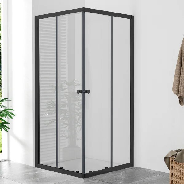 POINT Q BLACK HARD 90x90 Clear Čtvercový sprchový kout s mramorovou vaničkou