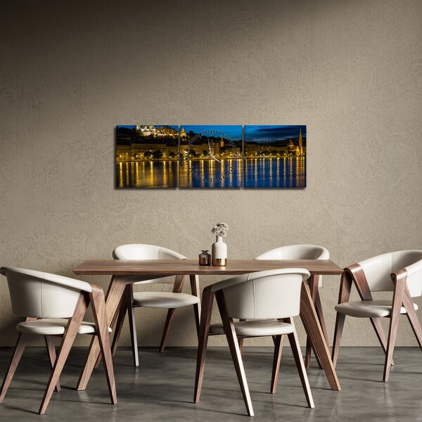 Obraz nočního města (s hodinami) (90x30 cm)