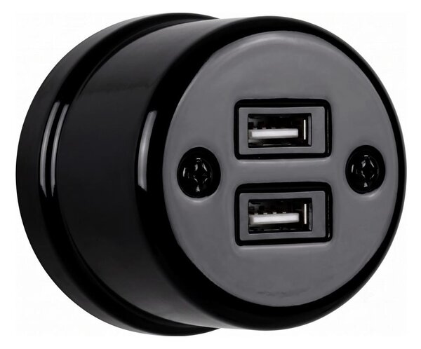 Elhard - Keramická retro zásuvka 2xUSB-A černá