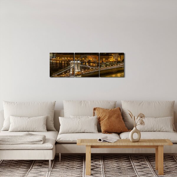 Obraz nočního města (s hodinami) (90x30 cm)