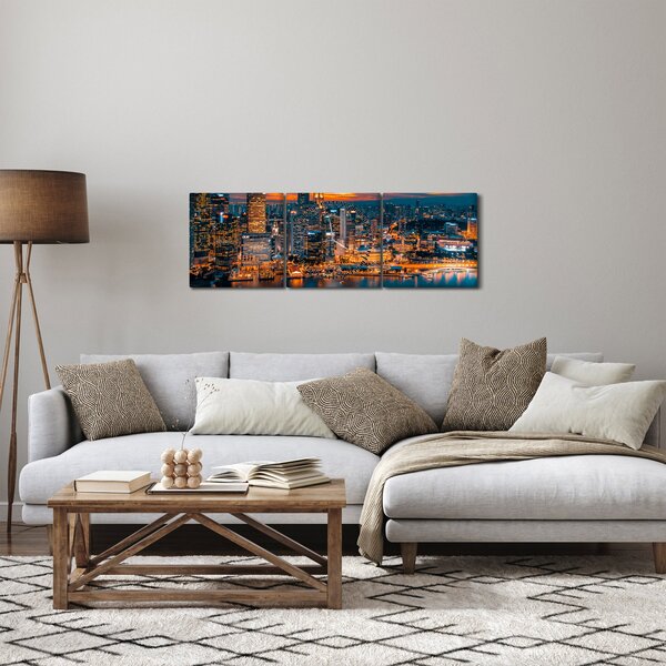 Obaz nočního města (s hodinami) (90x30 cm)