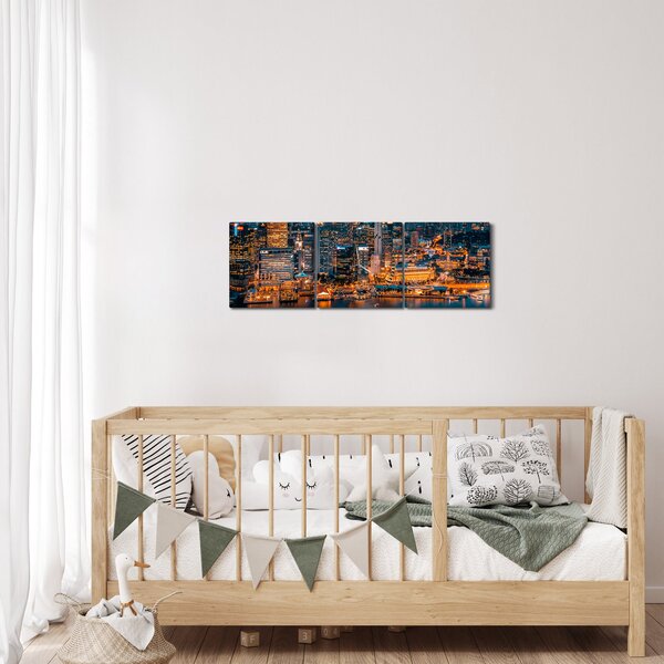 Obraz nočního města (s hodinami) (90x30 cm)