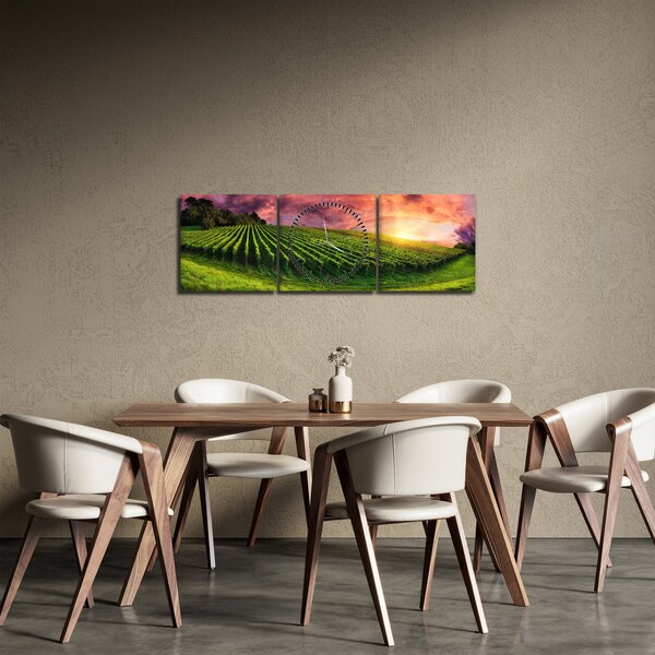 Obraz vinohradu s barevným nebem (s hodinami) (90x30 cm)