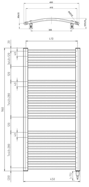 Aqualine Aqualine, ORBIT-E elektrické topné těleso, oblé, 450x960 mm, 300W, bílá, ILEO94T