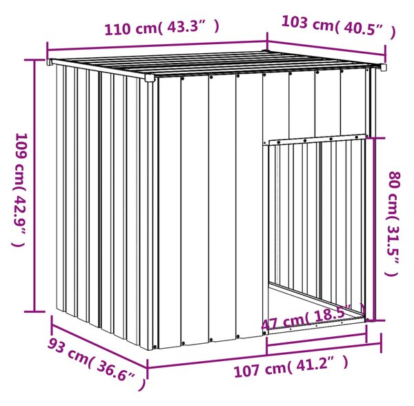 Psí bouda se střechou světle šedá 110 x 103 x 109 cm pozinkovaná ocel 172356