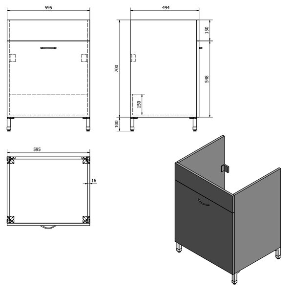 Aqualine Aqualine, Skříňka pod výlevku 59,5x70x49,4cm, bílá, 57035