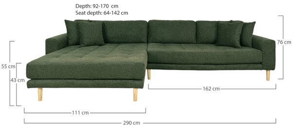 Nordic Living Rohová pohovka Limo 290 cm, pravá
