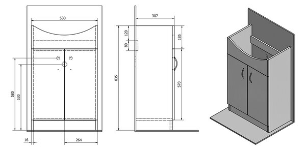 Aqualine Aqualine, SIMPLEX ECO 55 umyvadlová skříňka 53x83,5x30,7cm, SIME550