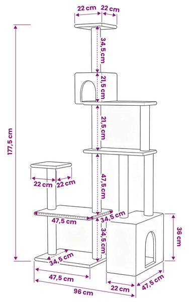 Kočičí strom se škrabacími sloupky sisal Krémová 177,5 cm 172389