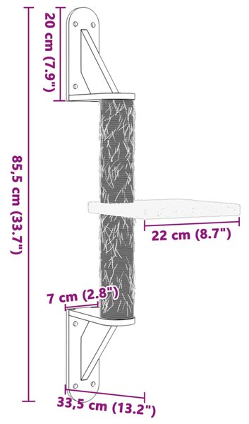 Nástěnné škrabadlo pro kočky se sloupkem krémové 85,5 cm 172392