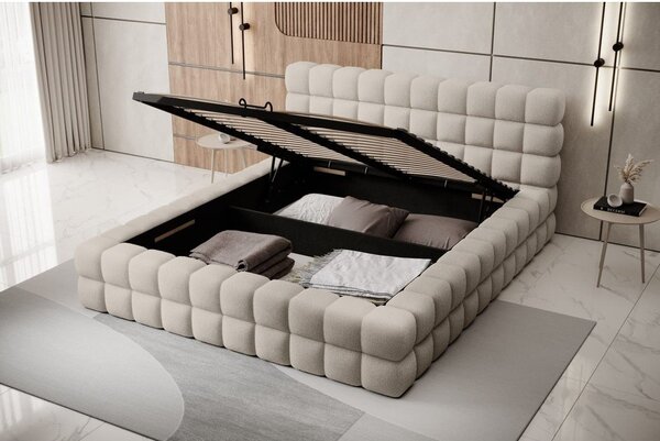 Béžová čalouněná dvoulůžková postel s úložným prostorem s roštem 180x200 cm Dizzle – ELTAP
