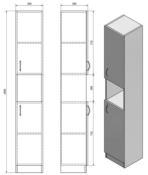 Aqualine Aqualine, SIMPLEX ECO vysoká skříňka 30x180x30cm, SIME320