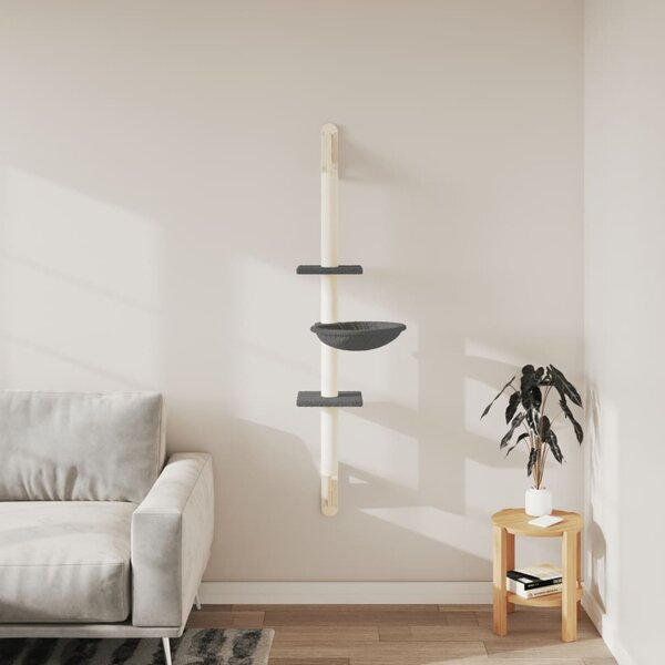 Nástěnné škrabadlo pro kočky se sloupkem tmavě šedé 142,5 cm 172397