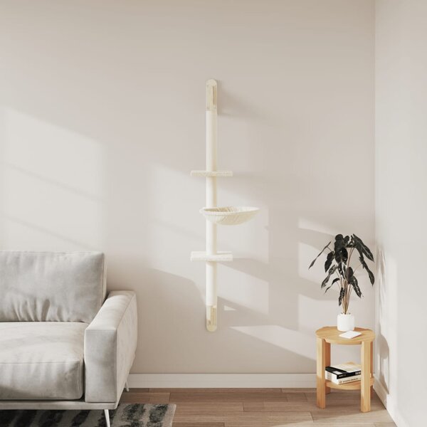 Nástěnné škrabadlo pro kočky se sloupkem krémové 142,5 cm 172395