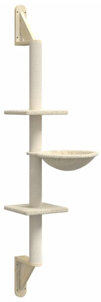 Nástěnné škrabadlo pro kočky se sloupkem krémové 142,5 cm 172395